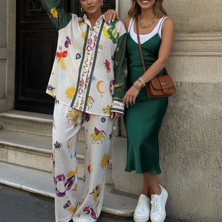 Printed Button Down Shirt and Pants Set